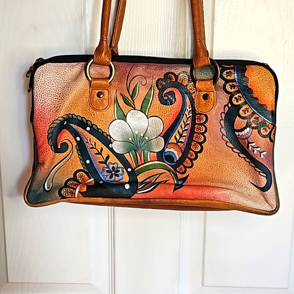 Anuschka Hand-Painted floral paisley shoulder Bag